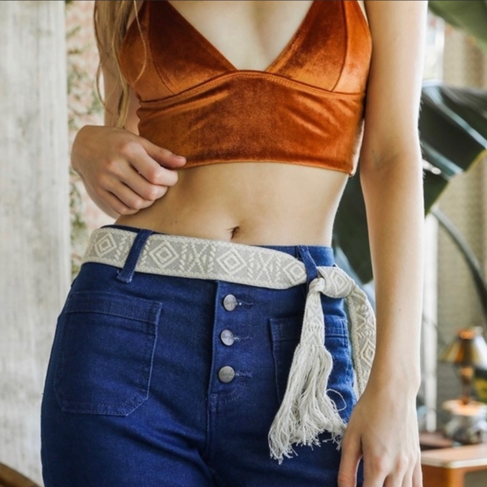 Woven Aztec Waist Tie Belt w/ Frayed Trim